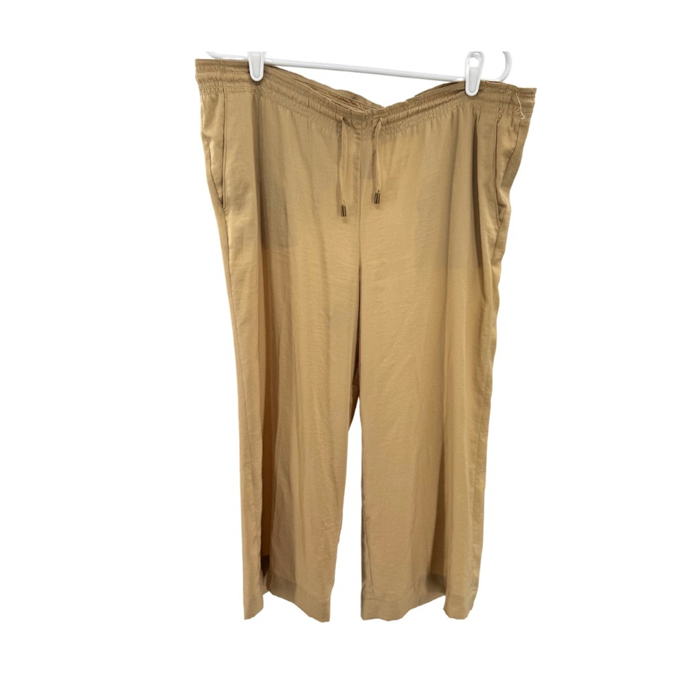 Ralph Lauren Tan gold wide leg cropped drawstring pull on wide leg pants 10
